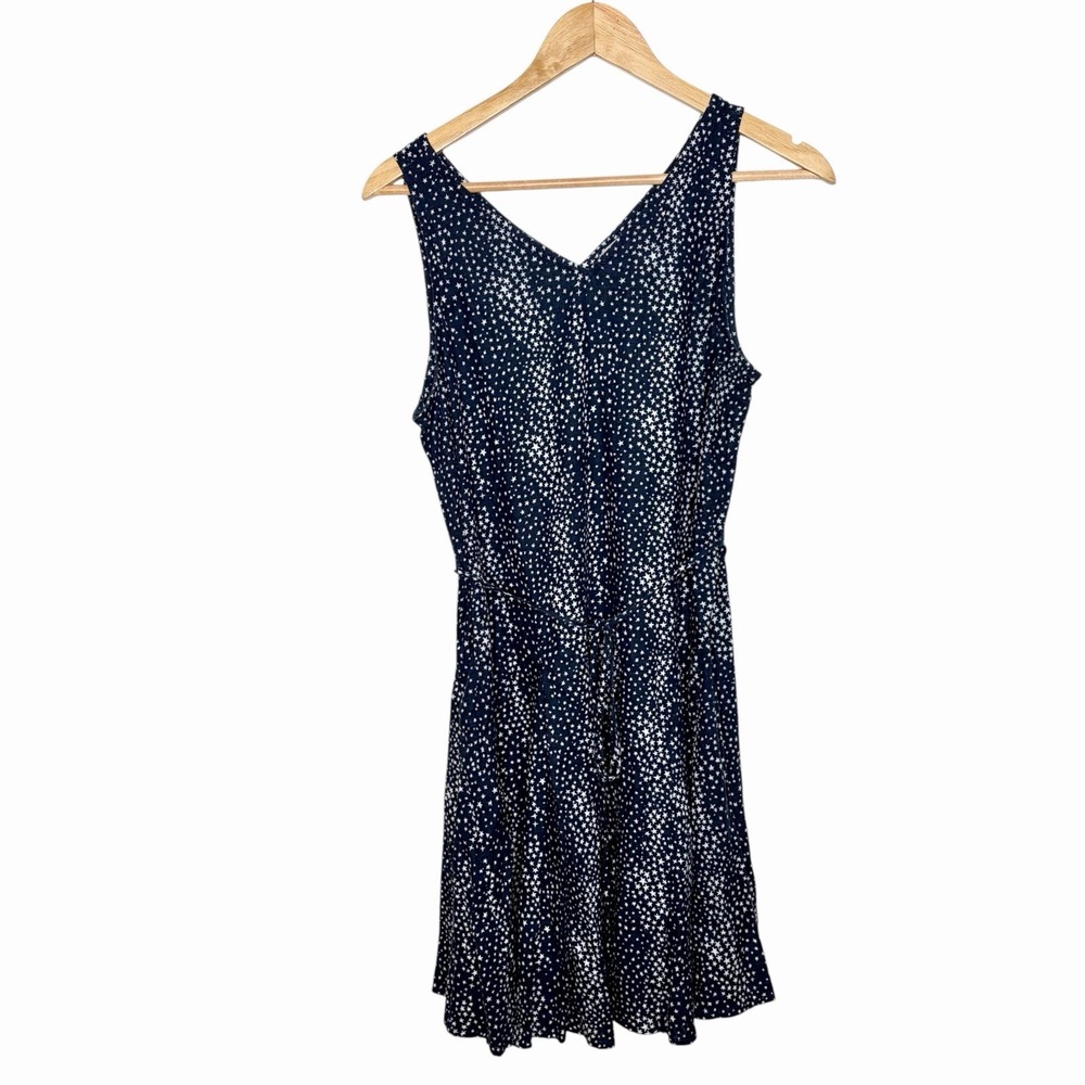 Loft Star Print Dress Womens M Celestial Linen Space Whimsical Preppy Americana